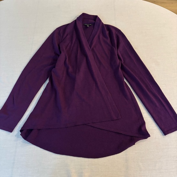 Eileen Fisher 100% Merino Wool Open Cardigan Purple Long S - Picture 2 of 9
